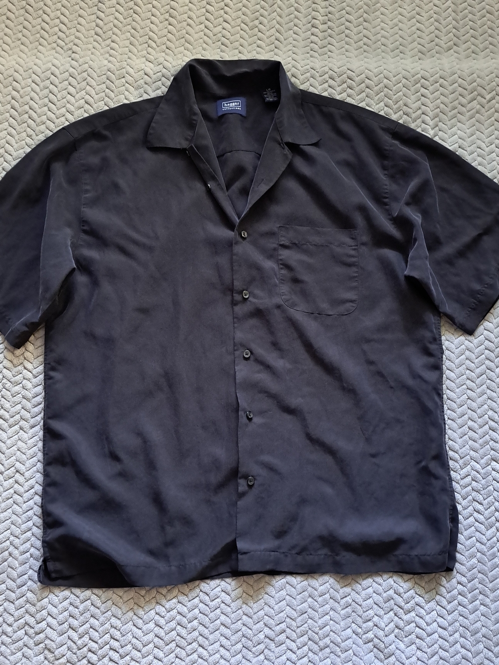 Lands' End Men's Short Sleeve Button-Up Shirt — Black